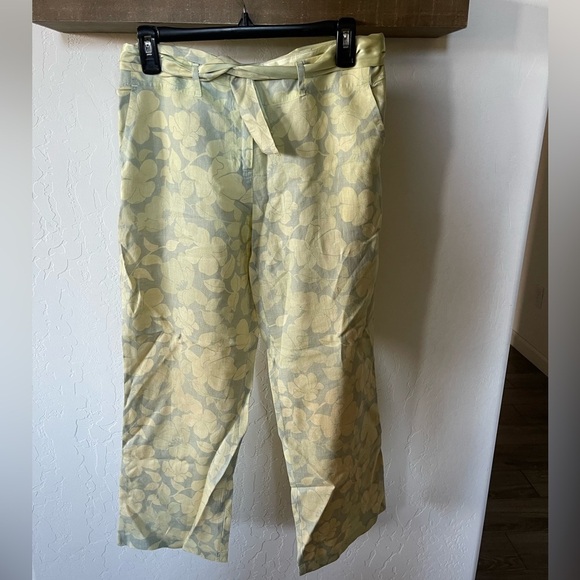 Sigrid Olsen|So be it, Tan Floral Linen Wide leg pants, lagenlook style••• - Picture 3 of 16